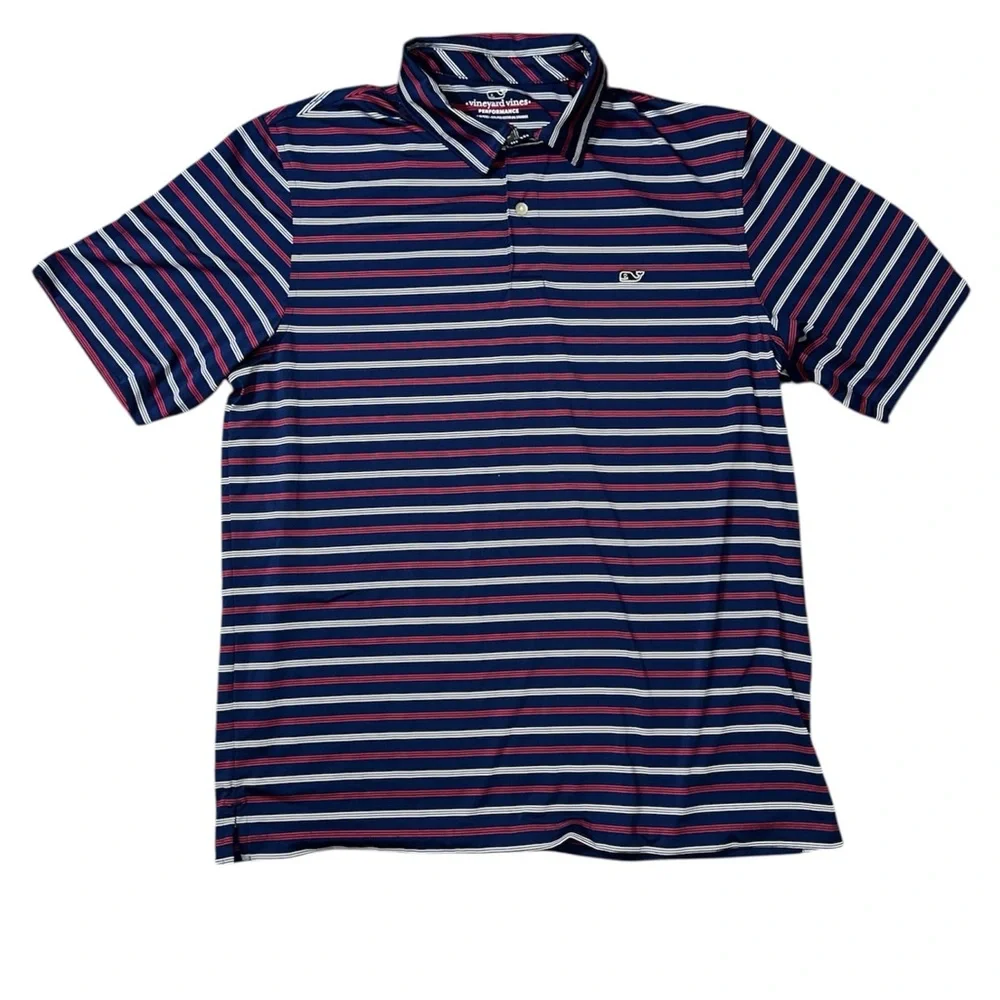 Vineyard Vines performance Navy and red Striped Men's Shirt large - Picture 1 of 3